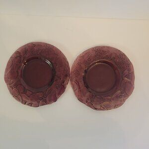 Vintage Purple Glass Fruit Pattern Salad Plates Set Of 2